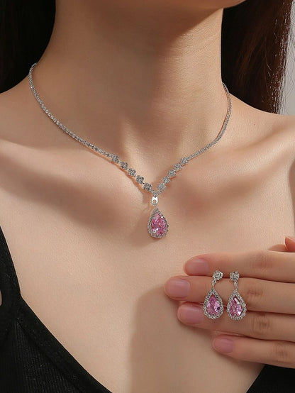 Simple Style Solid Color Artificial Crystal Copper Inlay Zircon Earrings Necklace