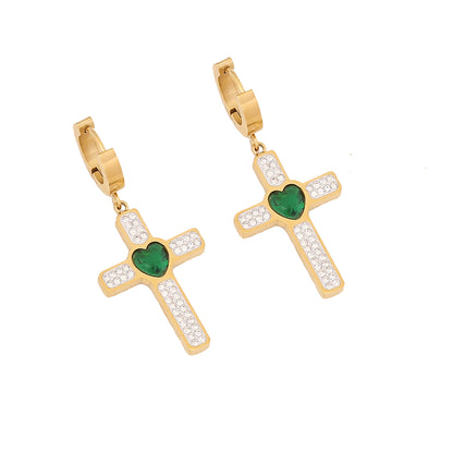 Wholesale Commute Cross Water Droplets Stainless Steel Inlay Zircon Earrings Necklace