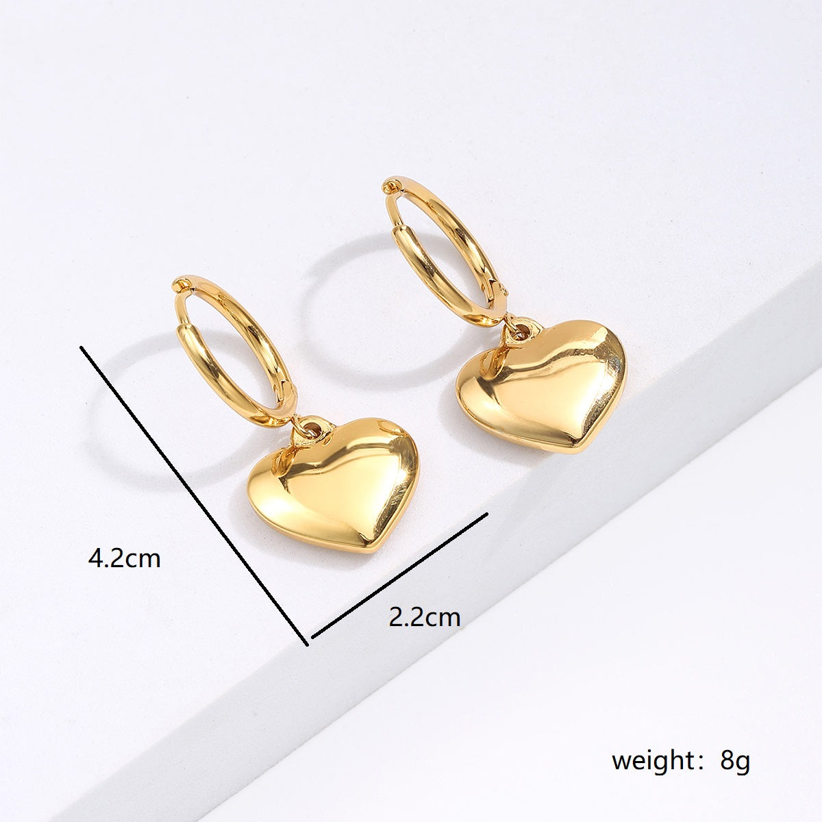 Simple New Electroplating 18k Heart Golden Pendant Earrings