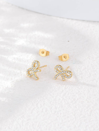 1 Pair Vintage Style Bow Knot Plating Inlay Stainless Steel Zircon 18k Gold Plated Ear Studs