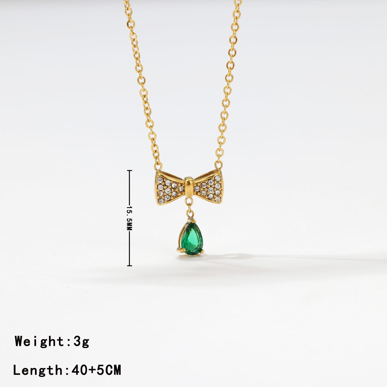 Elegant Sweet Water Droplets Bow Knot Stainless Steel Plating Inlay Zircon White Gold Plated Gold Plated Pendant Necklace