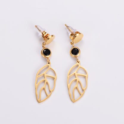 1 Pair Vintage Style Leaf Plating Inlay Stainless Steel Zircon 18k Gold Plated Drop Earrings