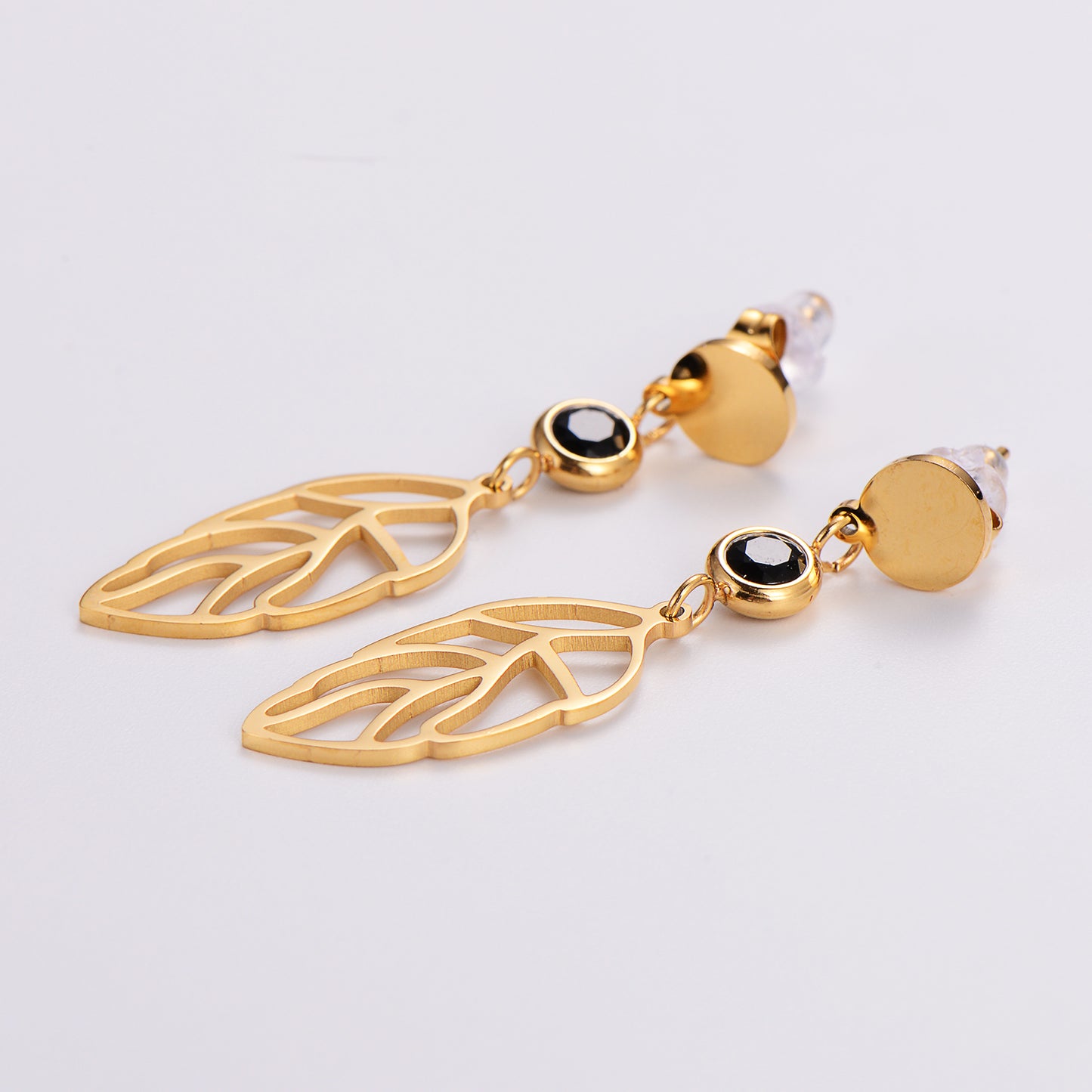 1 Pair Vintage Style Leaf Plating Inlay Stainless Steel Zircon 18k Gold Plated Drop Earrings