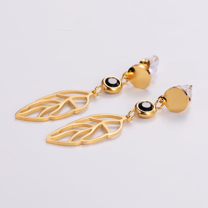 1 Pair Vintage Style Leaf Plating Inlay Stainless Steel Zircon 18k Gold Plated Drop Earrings