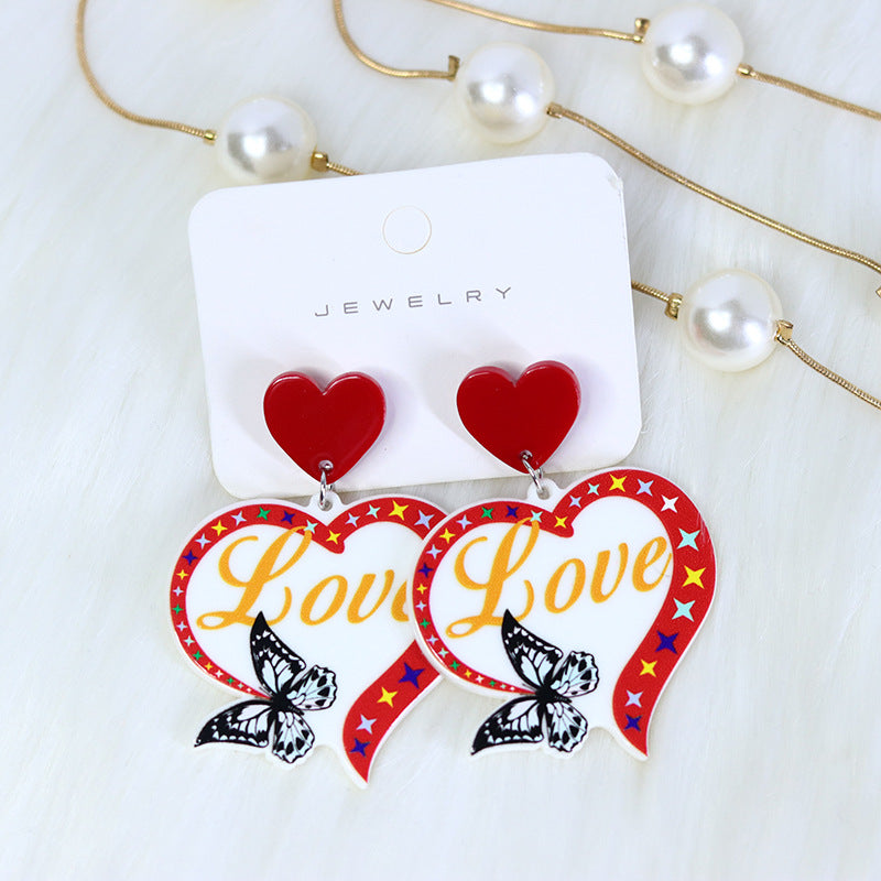 1 Pair Sweet Letter Heart Shape Butterfly Arylic Drop Earrings