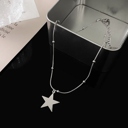 Sweet Cool Style Pentagram Titanium Steel Polishing Pendant Necklace