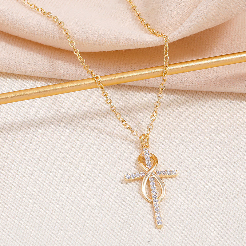 Simple Style Cross Infinity Alloy Copper Plating Inlay Rhinestones 18k Gold Plated Women's Pendant Necklace