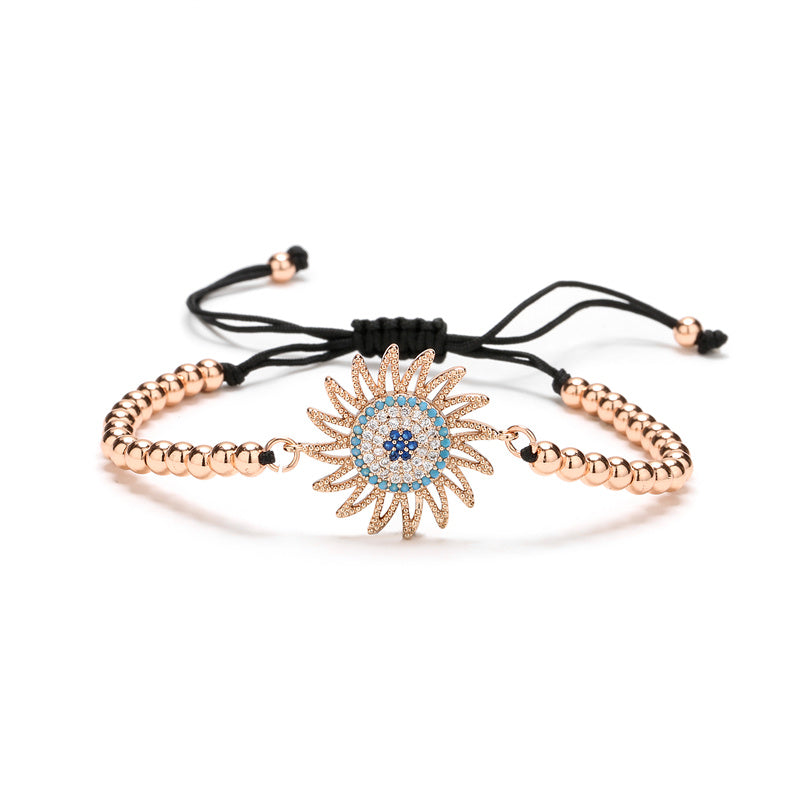 Luxurious Classic Style Commute Sun Copper Beaded Plating Inlay Zircon 18k Gold Plated Unisex Bracelets