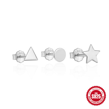 1 Set Simple Style Geometric Star Moon Plating Sterling Silver Ear Studs