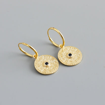 1 Pair Simple Style Astrolabe Plating Sterling Silver 18k Gold Plated White Gold Plated Drop Earrings