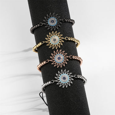 Luxurious Classic Style Commute Sun Copper Beaded Plating Inlay Zircon 18k Gold Plated Unisex Bracelets