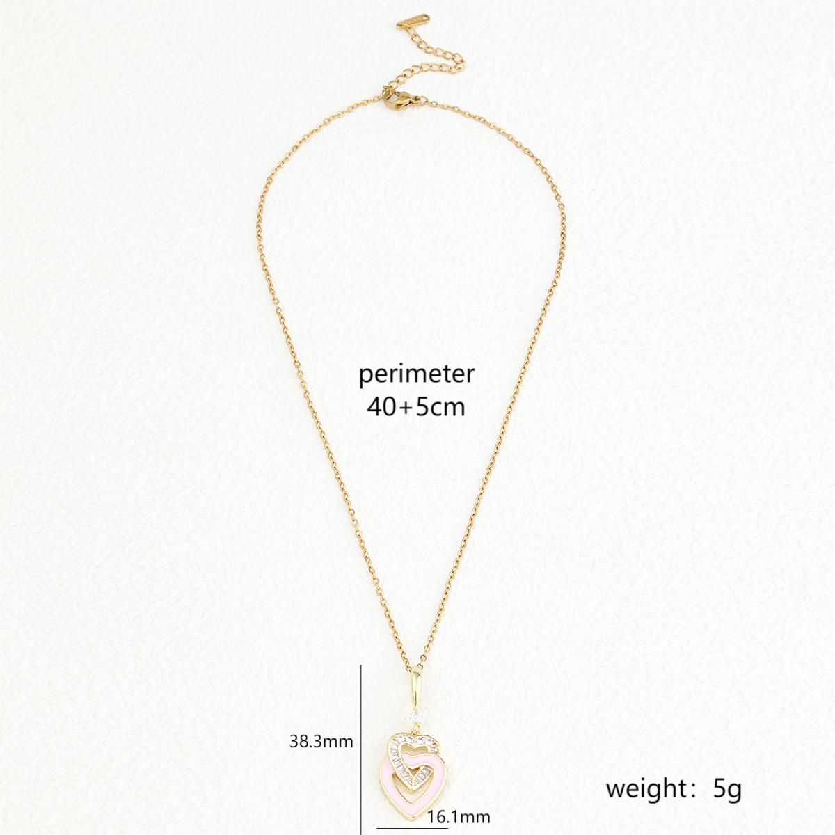 Stainless Steel 18K Gold Plated Elegant Formal Simple Style Heart Shape Wings Key Polishing Inlay Zircon Pendant Necklace