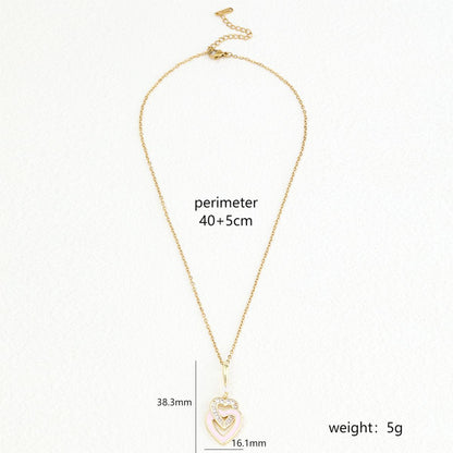 Stainless Steel 18K Gold Plated Elegant Formal Simple Style Heart Shape Wings Key Polishing Inlay Zircon Pendant Necklace