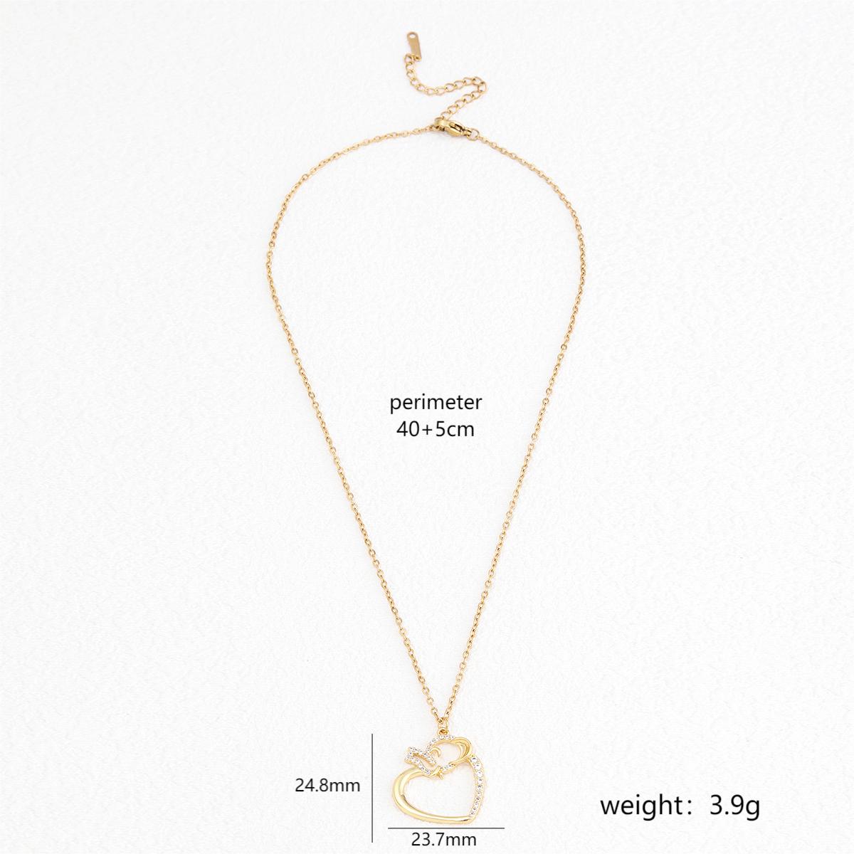 Stainless Steel 18K Gold Plated Elegant Formal Simple Style Heart Shape Wings Key Polishing Inlay Zircon Pendant Necklace