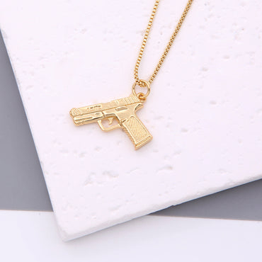 Hip-hop Solid Color Cool Style Pistol Copper 18k Gold Plated Pendant Necklace In Bulk
