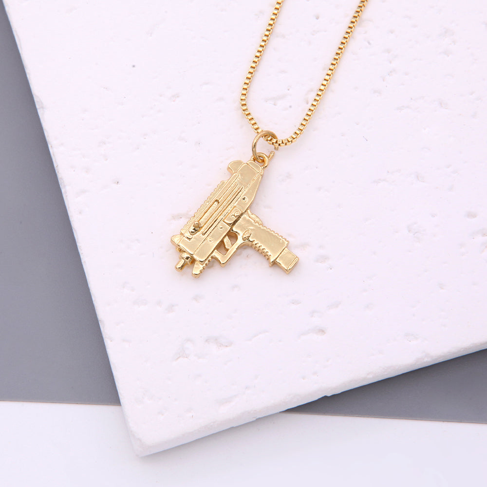 Hip-hop Solid Color Cool Style Pistol Copper 18k Gold Plated Pendant Necklace In Bulk