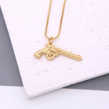 Hip-hop Solid Color Cool Style Pistol Copper 18k Gold Plated Pendant Necklace In Bulk