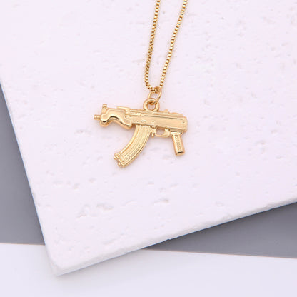 Hip-hop Solid Color Cool Style Pistol Copper 18k Gold Plated Pendant Necklace In Bulk