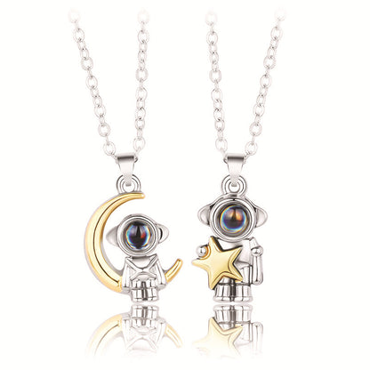 Cute Streetwear Astronaut Star Moon Alloy Plating Valentine's Day Couple Pendant Necklace