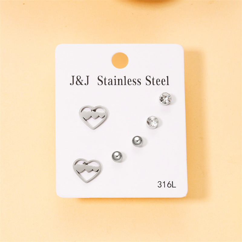 Wholesale Jewelry Simple Style Star Tree Heart Shape Stainless Steel Alloy Rhinestones Plating Inlay Ear Studs