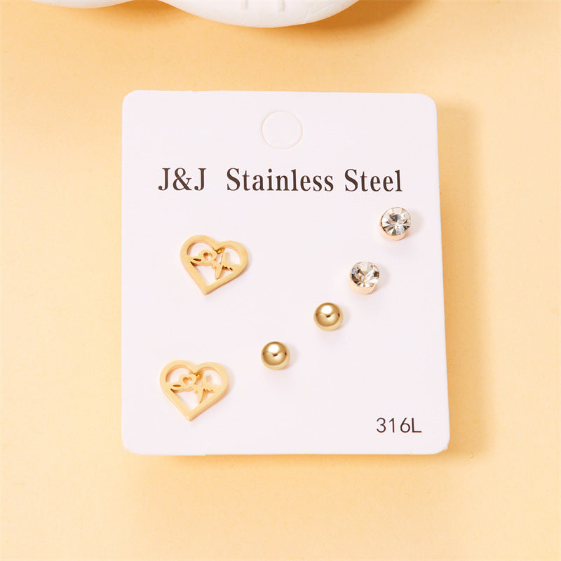 Wholesale Jewelry Simple Style Star Tree Heart Shape Stainless Steel Alloy Rhinestones Plating Inlay Ear Studs