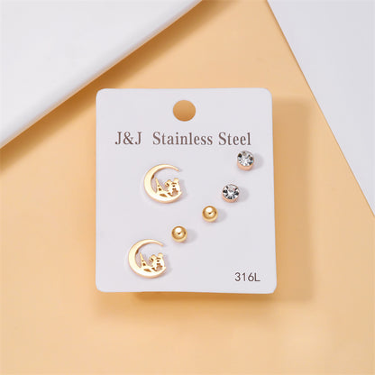 Wholesale Jewelry Simple Style Star Tree Heart Shape Stainless Steel Alloy Rhinestones Plating Inlay Ear Studs