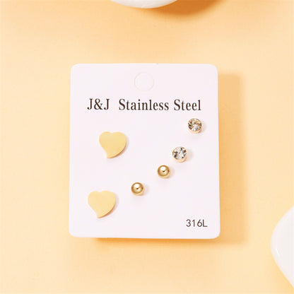 Wholesale Jewelry Simple Style Star Tree Heart Shape Stainless Steel Alloy Rhinestones Plating Inlay Ear Studs