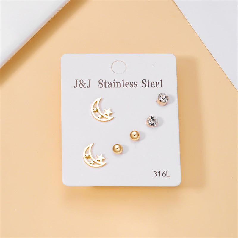 Wholesale Jewelry Simple Style Star Tree Heart Shape Stainless Steel Alloy Rhinestones Plating Inlay Ear Studs