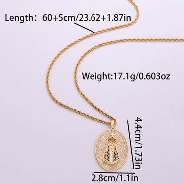 Hip-hop Punk Round Virgin Mary Stainless Steel Artificial Gemstones Copper 18k Gold Plated Zircon Pendant Necklace In Bulk