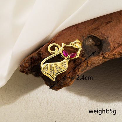 Ig Style Basic Little Bear Cat Butterfly Copper 18k Gold Plated Zircon Pendant Necklace In Bulk