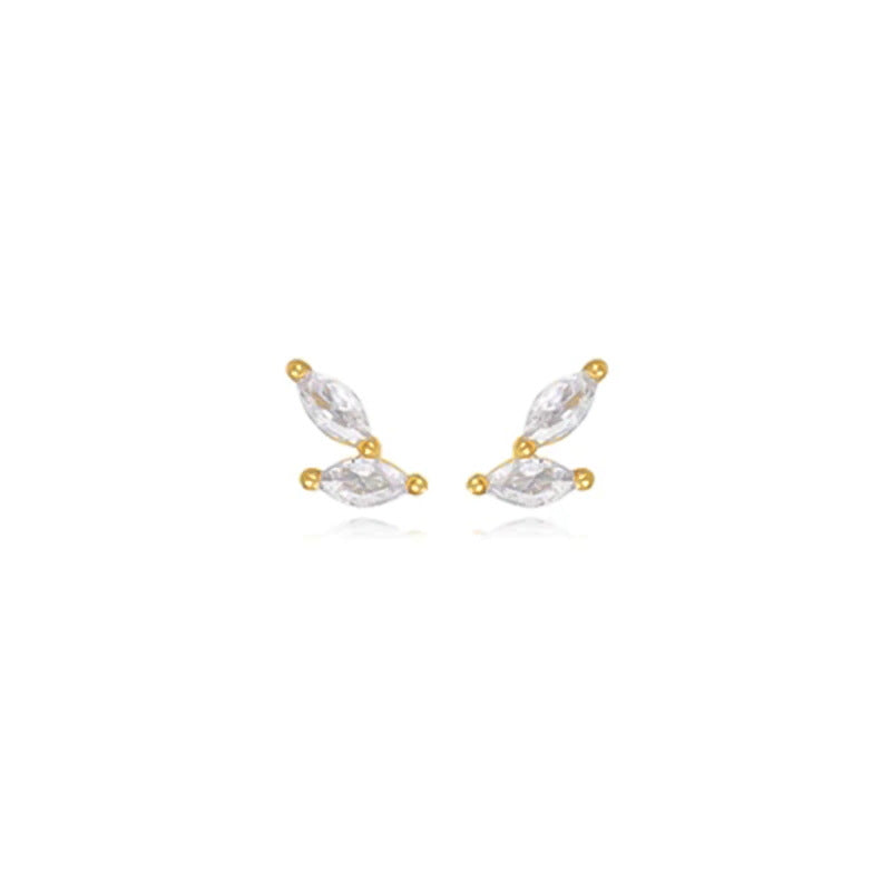 1 Pair Simple Style Leaves Inlay Copper Zircon Ear Studs