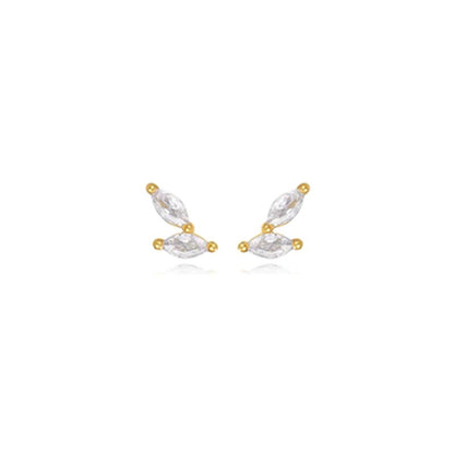 1 Pair Simple Style Leaves Inlay Copper Zircon Ear Studs