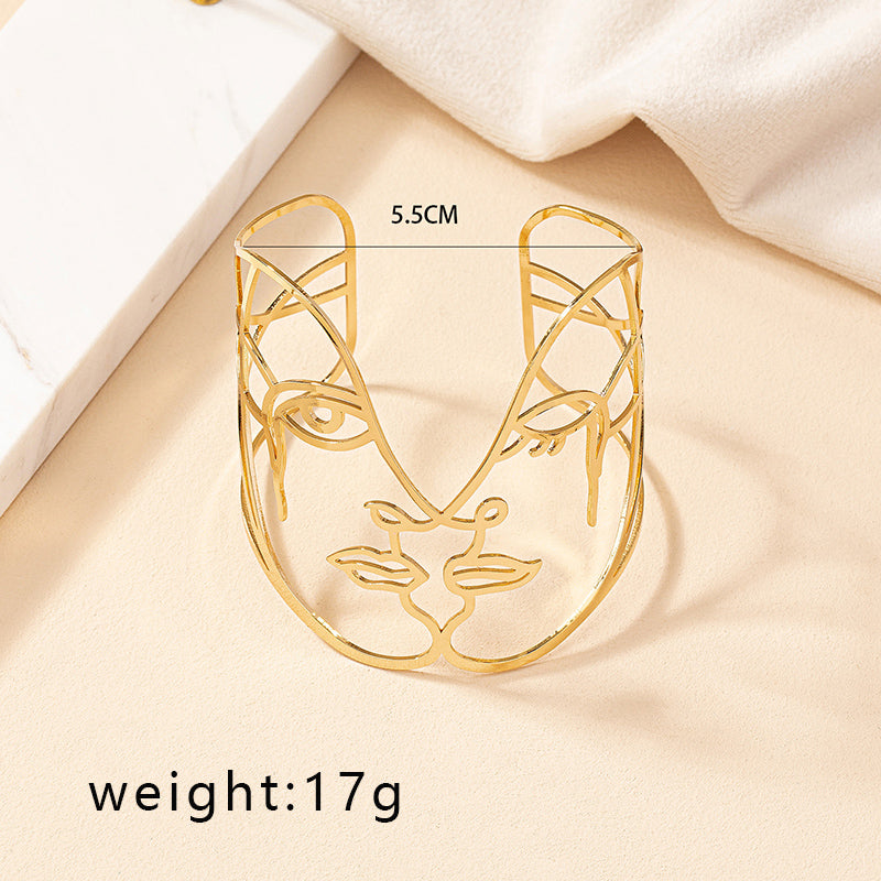 Hip-hop Punk Cool Style Human Face Iron Plating Gold Plated Women's Bangle