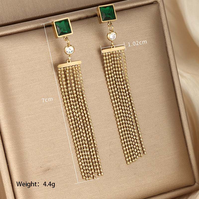 1 Pair Retro Xuping Artistic Geometric Tassel Chain Plating Inlay Stainless Steel Artificial Gemstones Artificial Pearls 14k Gold Plated Drop Earrings