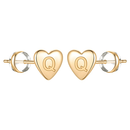 1 Pair Simple Style Letter Heart Shape Plating Copper 14k Gold Plated Ear Studs