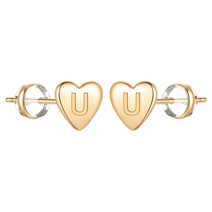 1 Pair Simple Style Letter Heart Shape Plating Copper 14k Gold Plated Ear Studs