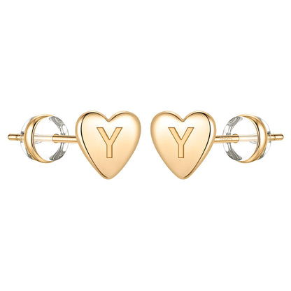 1 Pair Simple Style Letter Heart Shape Plating Copper 14k Gold Plated Ear Studs