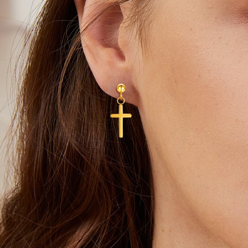 1 Pair Vintage Style Cross Plating Stainless Steel 18k Gold Plated Gold Plated Drop Earrings