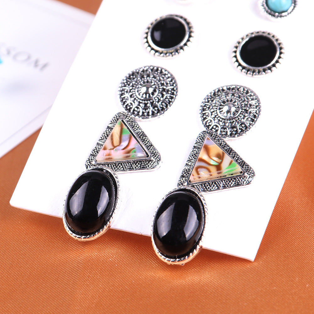 1 Set Vintage Style Triangle Geometric Round Plating Alloy Ear Studs