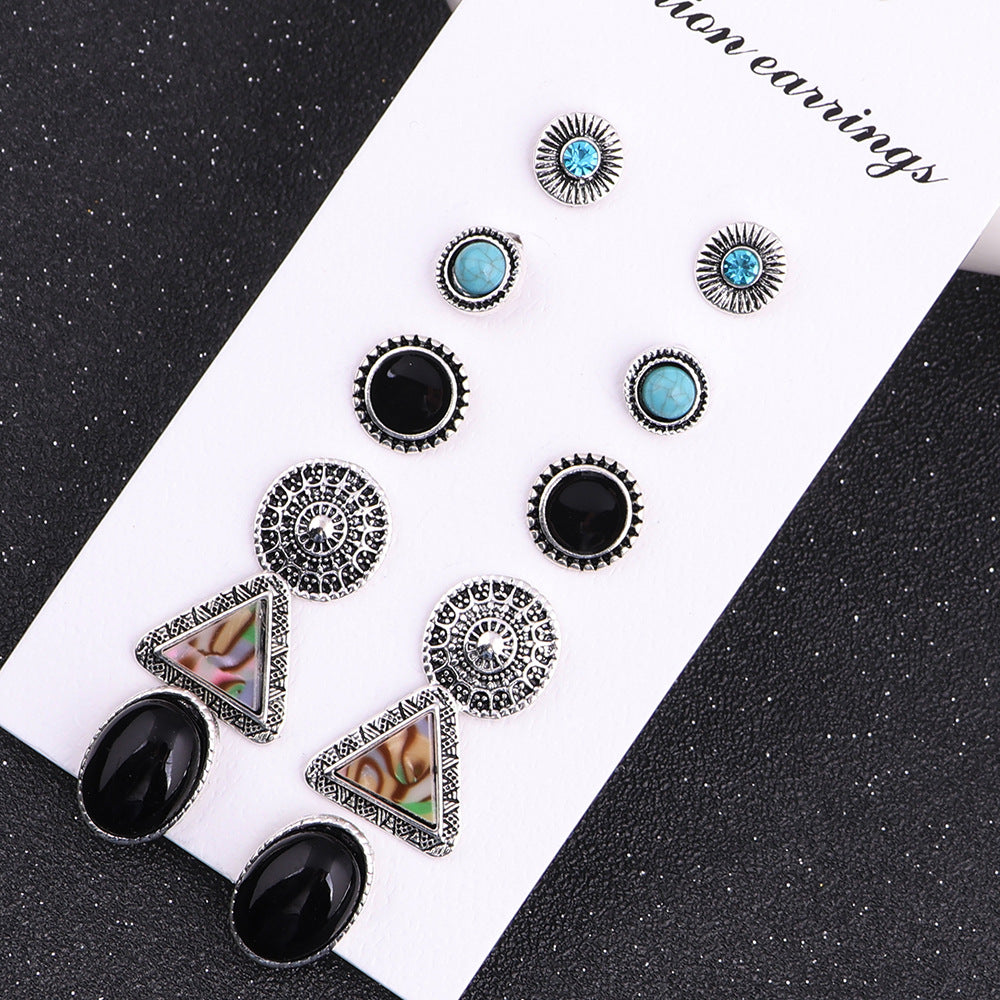 1 Set Vintage Style Triangle Geometric Round Plating Alloy Ear Studs