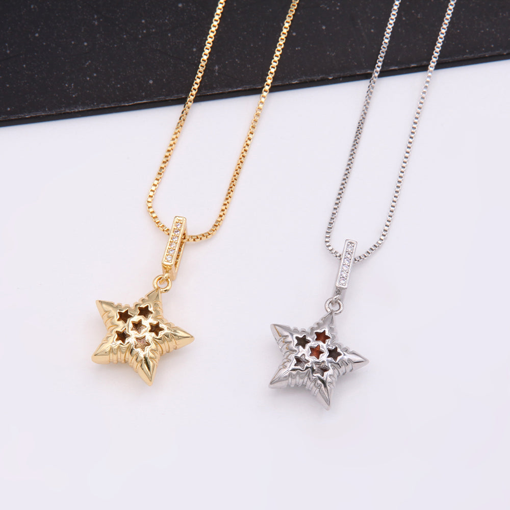 Simple Style Star Copper 18k Gold Plated White Gold Plated Zircon Pendant Necklace In Bulk