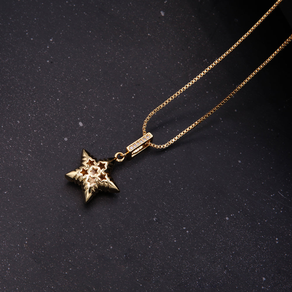 Simple Style Star Copper 18k Gold Plated White Gold Plated Zircon Pendant Necklace In Bulk