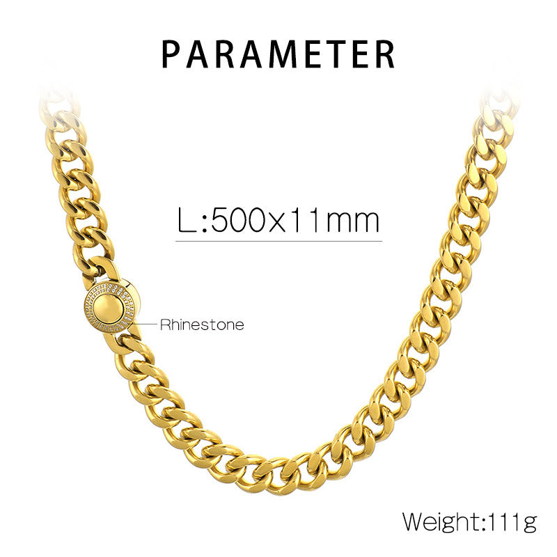 Wholesale Casual Simple Style Geometric Titanium Steel Polishing Inlay Rhinestones Bracelets Necklace