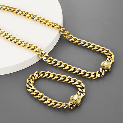 Wholesale Casual Simple Style Geometric Titanium Steel Polishing Inlay Rhinestones Bracelets Necklace