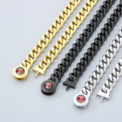 Hip-hop Simple Style Geometric Stainless Steel Polishing Inlay Glass Bracelets Necklace