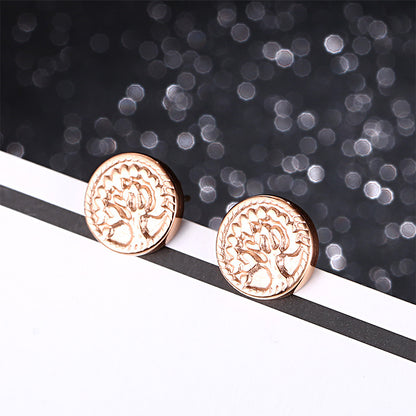 1 Pair Simple Style Round Life Tree Plating Titanium Steel Ear Studs