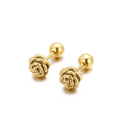 1 Pair Vintage Style Flower Plating Titanium Steel Ear Studs