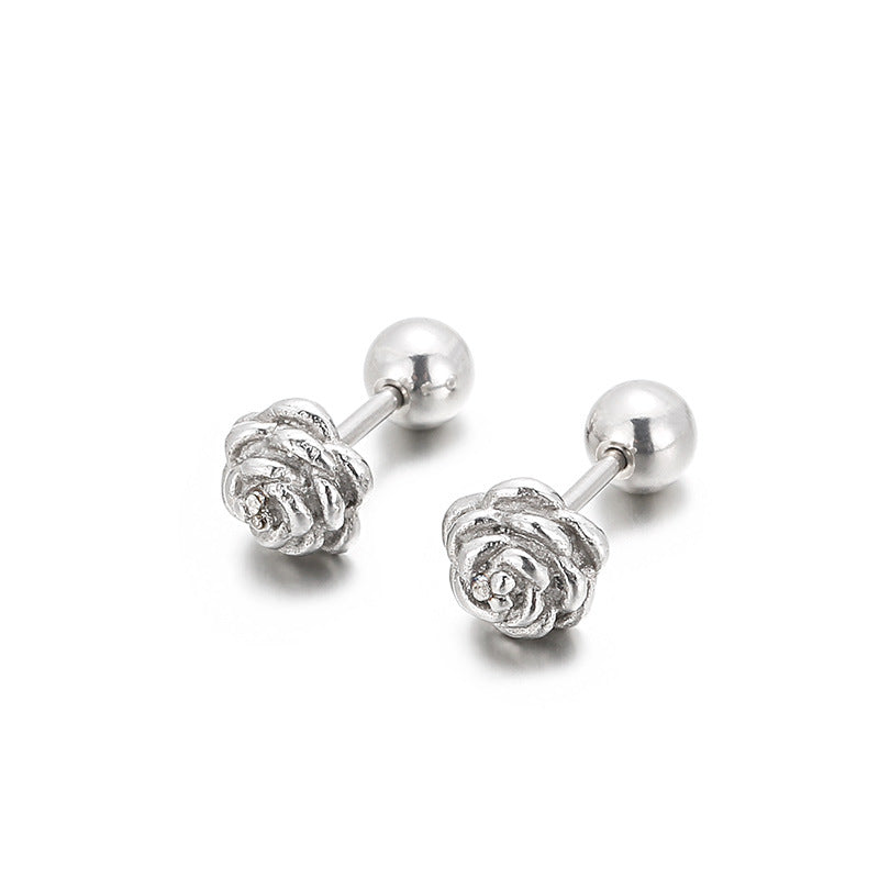 1 Pair Vintage Style Flower Plating Titanium Steel Ear Studs