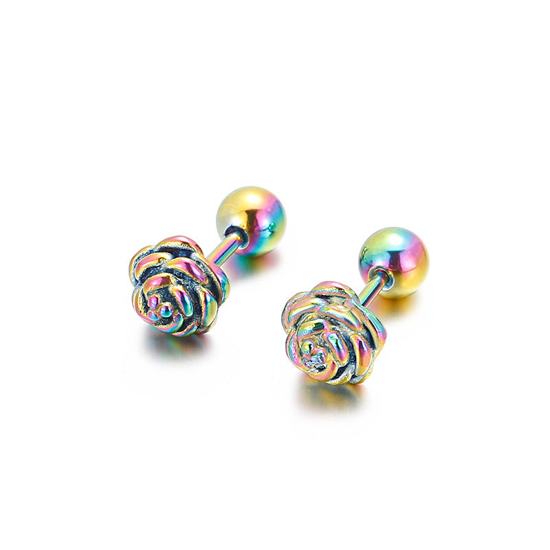 1 Pair Vintage Style Flower Plating Titanium Steel Ear Studs