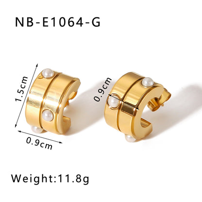 1 Pair Ig Style Vintage Style C Shape Heart Shape Lingge Plating Pleated Inlay Stainless Steel Pearl Zircon 18k Gold Plated Gold Plated Ear Studs